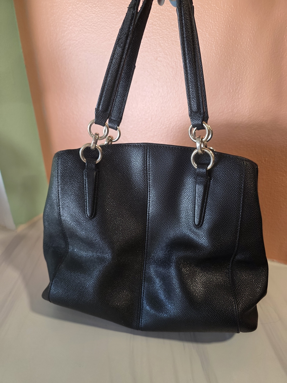 Coach Christie Carryall Handbag Black Pebbled Leather Shoulder Bag As Is - Picture 4 of 13